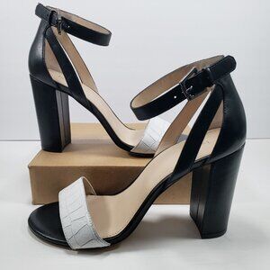 BOTKIER Shana Sandals 9M Black White Block Heel Ankle Strap NWOB